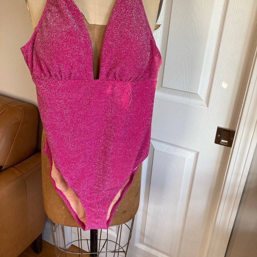 J. Crew Glitter Pink Halter One-Piece - Picture 2 of 6